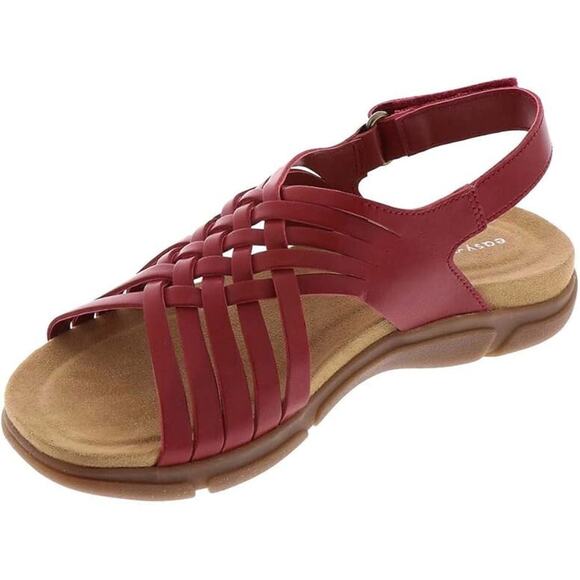 Easy Spirit Women's Mar Leather Slingback Flat Sandals, Red Size 11M - Picture 1 of 5